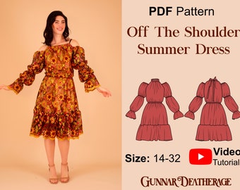 Midi Boho Sewing Pattern | INSTANT DOWNLOAD | Off Shoulder| Summer Dress |  Ruffle Skirt | PDF Pattern| Resort Cruise Beach |Halter Top|