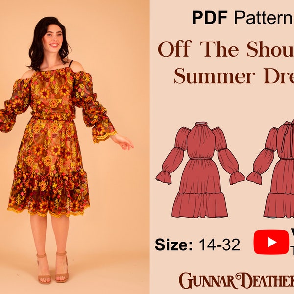 Midi Boho Sewing Pattern | INSTANT DOWNLOAD | Off Shoulder| Summer Dress |  Ruffle Skirt | PDF Pattern| Resort Cruise Beach |Halter Top|