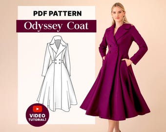 Lange trenchcoat | DIRECT DOWNLOADEN| Aansluitende rok| PDF-naaipatroon voor beginners| Herfstwinterjas | Peacoat met wijde rok|