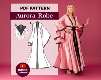 Silky Glam Robe Pattern | US Sizes 00-16| PDF Sewing Pattern | Instant Download| US Letter A4 and A0 included | Dressing Gown | Floor Length