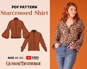 Button Down Fashion Shirt Schnittmuster | SOFORTIGER DOWNLOAD | Bischofsärmel | Unisex | PDF Schnittmuster | Langarm | Anfänger Anleitung
