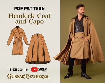 Trenchcoat und Cape | SOFORTIGER DOWNLOAD | Druckbares Schnittmuster | Einfaches Schnittmuster | Geschlechtsneutral| Vintage inspirierter Mantel und Umhang