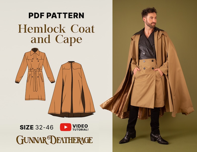 Trench Coat and Cape INSTANT DOWNLOAD Printable Sewing Pattern Easy Sewing Pattern Gender Neutral Vintage Inspired Coat and Cloak image 1