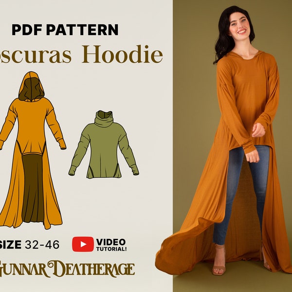 Long Hoodie Sewing Pattern | Large Hood | INSTANT DOWNLOAD | PDF Sewing Pattern | Unisex | Cowl Neck | Beginner Sewing Pattern | Easy