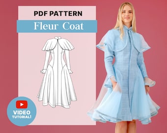 Ladies Fantasy Coat with Cape | US Sizes 00-32 | PDF Sewing Pattern | Instant Download| US Letter A4 and A0 included | Woman&#39;s Witch Costume