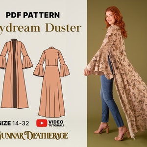 Maxi Duster Wrap Pattern | INSTANT DOWNLOAD | Duster Kimono | PDF Sewing Pattern | Beginner Pattern | Beach Cover Up | Long Bridal Robe-