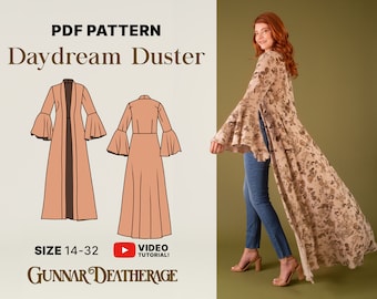 Maxi Duster Wrap Pattern | INSTANT DOWNLOAD | Duster Kimono | PDF Sewing Pattern | Beginner Pattern | Beach Cover Up | Long Bridal Robe-