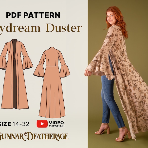 Maxi Duster Wrap Muster | SOFORTIGER DOWNLOAD | Staubwedel Kimono | PDF Schnittmuster | Anfängermuster | Strandabdeckung | Langes Brautgewand -