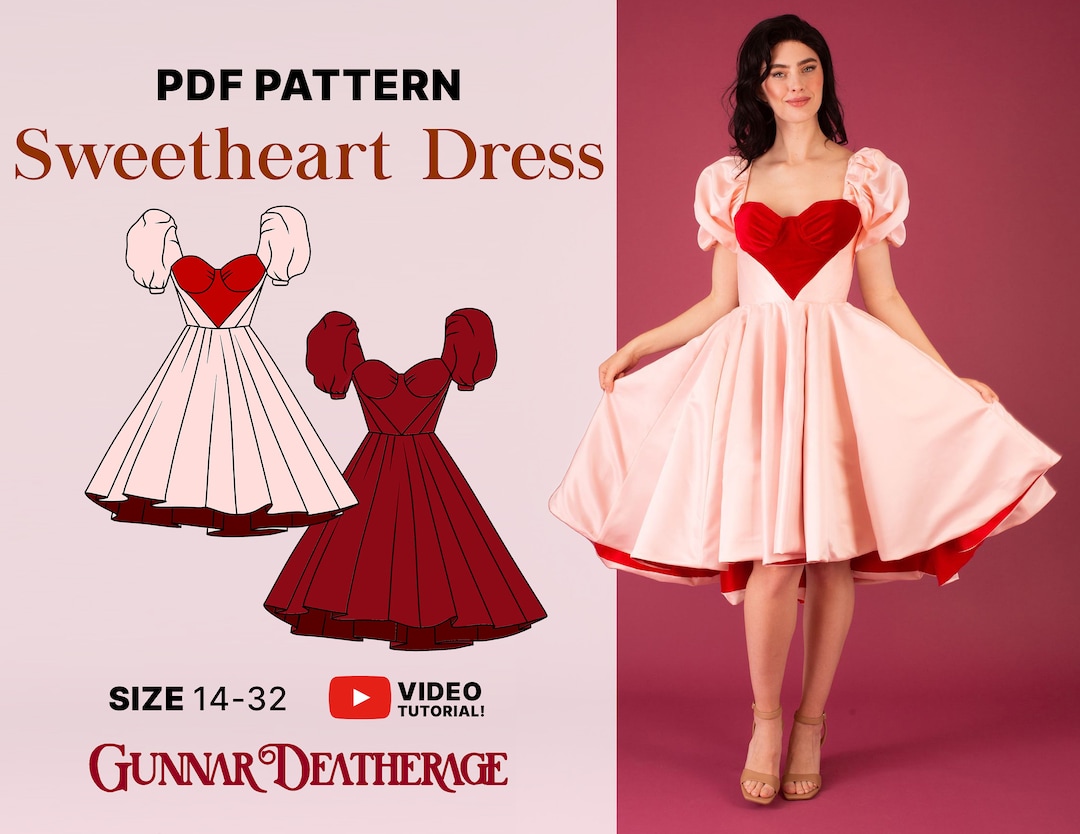 Midi Vintage Inspired Dress | INSTANT DOWNLOAD | Sweet Heart Dress | PDF Sewing Pattern | Puff Sleeve | Beginner Sewing Pattern | High Low