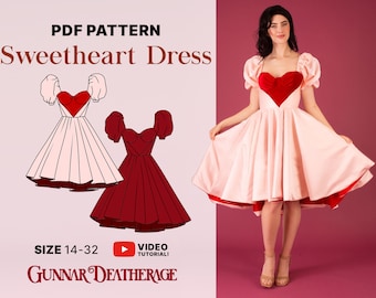 Midi Vintage Inspired Dress | INSTANT DOWNLOAD | Sweet Heart Dress | PDF Sewing Pattern | Puff Sleeve | Beginner Sewing Pattern | High Low