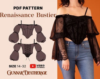Off Shoulder Bustier Top Sewing Pattern | INSTANT DOWNLOAD| Corset | PDF Pattern | BeginnerSewing | Puff Sleeve | Shirt | Renaissance Faire