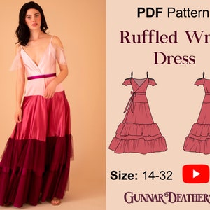 Patron de couture pour robe portefeuille formelle | TÉLÉCHARGEMENT IMMÉDIAT | Jupe longue | Robe d'été décolletée | Patron PDF | Jupe à volants|Patron pour débutants|