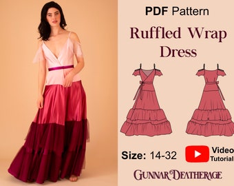 Formal Wrap Dress Sewing Pattern | INSTANT DOWNLOAD | Maxi Skirt | Low Cut Summer Dress | PDF Pattern | Ruffle  Skirt|Beginner Pattern|