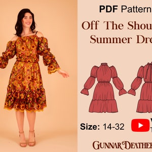 Patron de couture bohème midi | TÉLÉCHARGEMENT IMMÉDIAT | Épaules dénudées | Robe d'été | Jupe à volants | Patron PDF| Croisière sur la plage du complexe | Haut dos nu