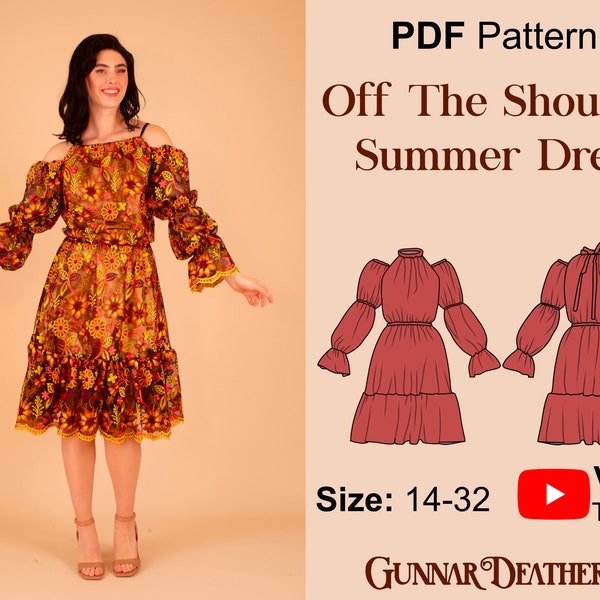 Midi Boho Sewing Pattern | INSTANT DOWNLOAD | Off Shoulder| Summer Dress |  Ruffle Skirt | PDF Pattern| Resort Cruise Beach |Halter Top