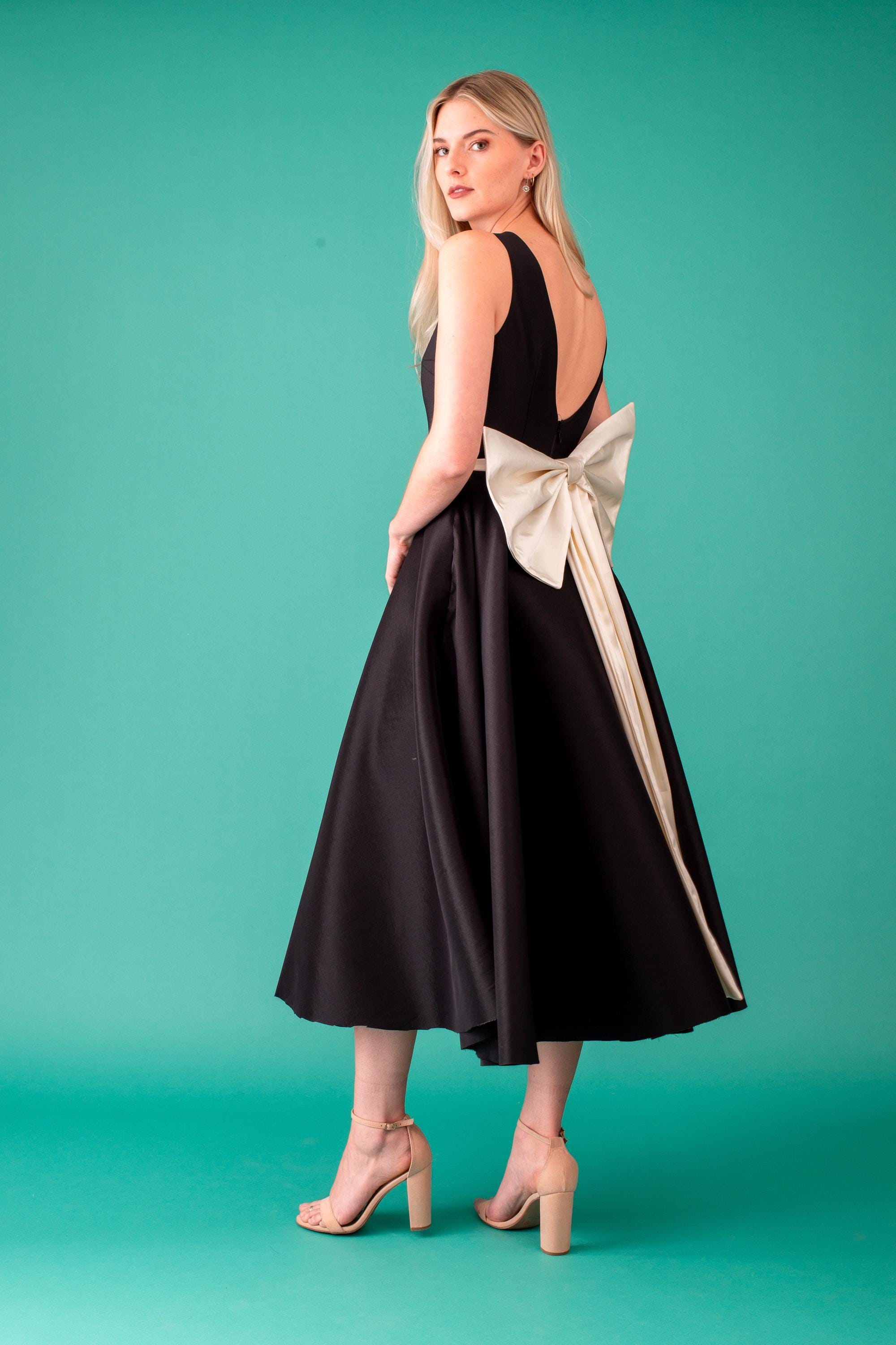 formal bow dress Jersey Two-Tone Bow Gown-Black/White