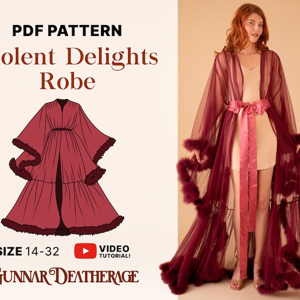 Hollywood Glam Robe Pattern | INSTANT DOWNLOAD | Printable Sewing Pattern | Dressing Robe | Easy Sewing Pattern | Kimono Robe- Sizes 14-32