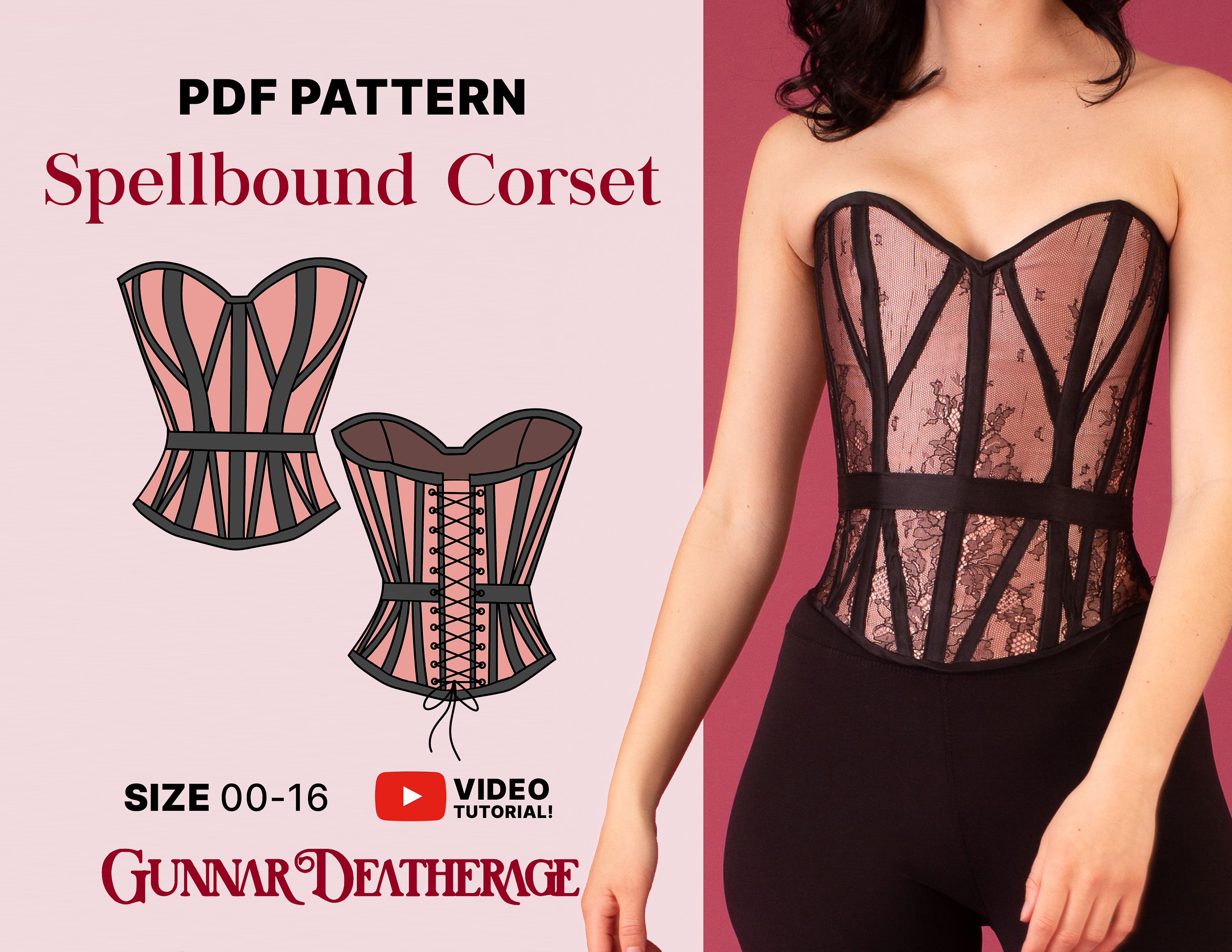 Lingerie Style Corset Sewing Pattern INSTANT DOWNLOAD Bustier Top PDF  Sewing Pattern Lace up Corset Easy Printable Sewing Pattern 