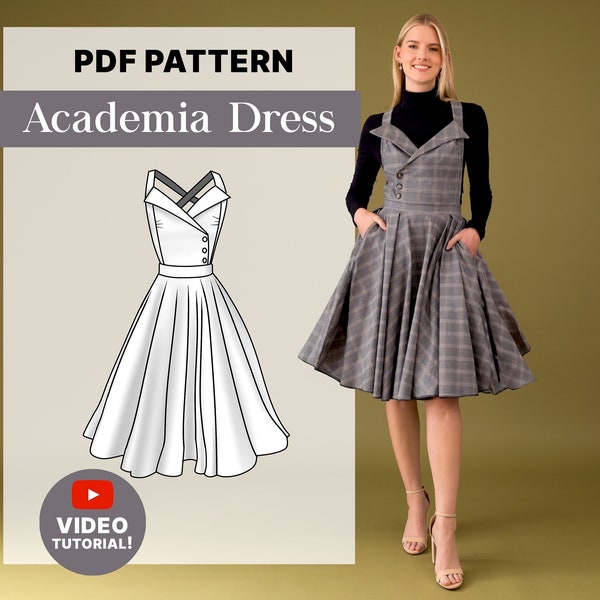Dark Academia Pinafore Dress| PDF Sewing Pattern | US Sizes 00-16 | Instant Download | Fall Women’s MIDI Dress | Beginner Pattern | Cosplay