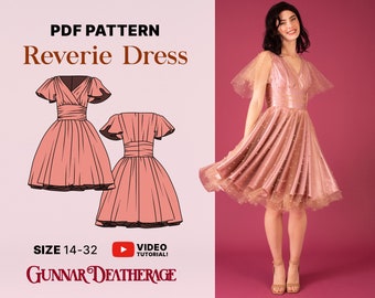 Patron de couture de robe de soirée d'inspiration vintage | TÉLÉCHARGEMENT IMMÉDIAT | Patron PDF | Patron de couture pour débutants| Taille incluse | Facile | Jupe ronde