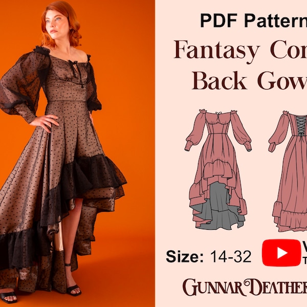 Patron de couture de robe fantaisie | TÉLÉCHARGEMENT IMMÉDIAT | Patron de couture imprimable | Robe épaules dénudées| Robe bohème | Patron PDF| Robe de bal