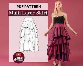 Multi Layer Maxi Skirt | Formal  Party Skirt | PDF  Pattern | Sizes 00-32 | Instant Download | Beginner Sewing Pattern | US Letter/ A4/A0