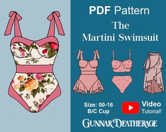 Vintage Swimsuit Sewing Pattern | PDF Instant Download | One Piece| Bikini | Sarong Beach Cover-Up | Swimwear| Pin-Up Bikini | Easy Swimsuit