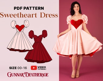 Robe mi-longue d'inspiration vintage | TÉLÉCHARGEMENT IMMÉDIAT | Robe coeur doux | Patron de couture PDF | Manches bouffantes | Patron de couture pour débutants | Haut Bas