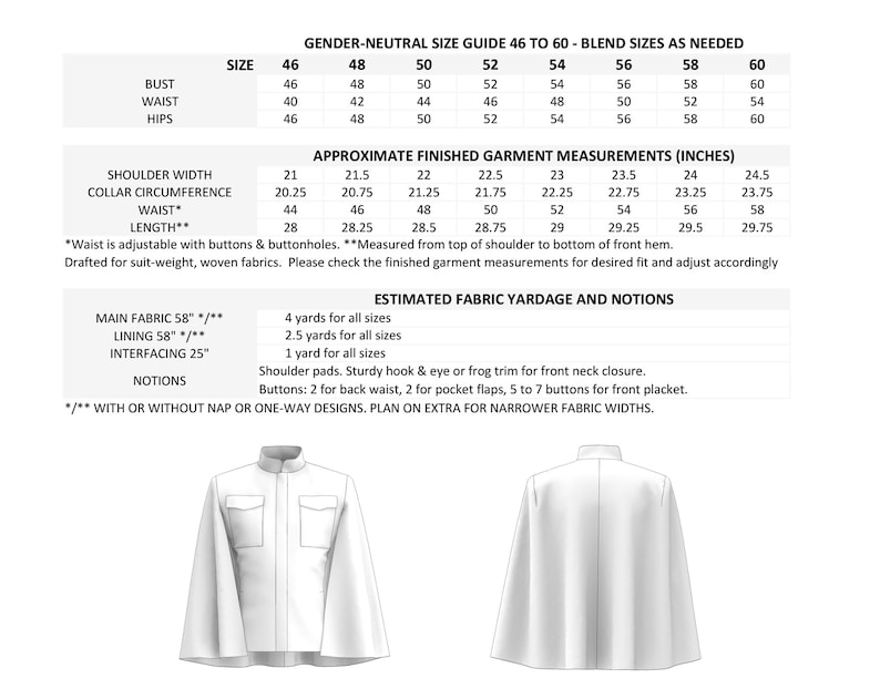Blazer Cape Sewing Pattern | INSTANT DOWNLOAD | Unisex | PDF Printable ...