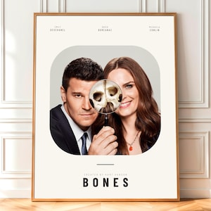 Bones Poster | Temperance Brennan and Seeley Booth Wall Art | Emily Deschanel David Boreanaz Print | Crime Drama Decor | Digital Download