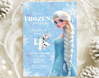 Frozen Elsa-verjaardagsuitnodiging | Prinses Frozen feestuitnodiging | Bewerkbare sjabloon | Frozen meisje 4e verjaardag | Directe digitale download