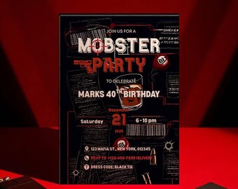Bewerkbare gangsterverjaardagsuitnodiging | Uitnodiging voor feest van gangster | Digitale avondkleding hiphop volwassen feest | Geanimeerde herenuitnodiging voor Casino Night