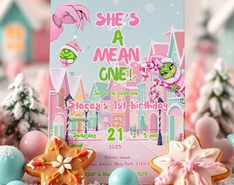 Verjaardagsuitnodiging She's a Mean One | Bewerkbare Grinch Christmas Party Evite