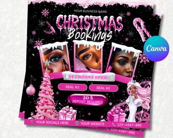 Roze kerstwimperflyer | Boekingsflyer december | Winterschoonheidsactie | Bewerkbare canvas wimpersjabloon | Open marketing boeken voor december