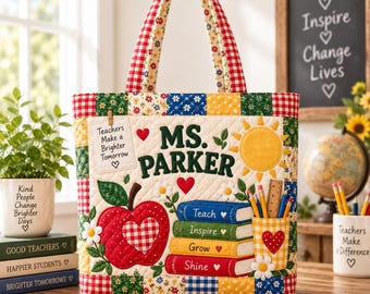 Bolso de mano acolchado personalizado para profesoras, bolso escolar Apple con nombre personalizado, bolso de regalo de agradecimiento para profesoras, bolso de hombro para la vuelta al cole para ella.