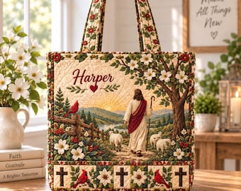 Bolso de mano acolchado cristiano personalizado con la imagen de Jesús, bolso de mano religioso personalizado, bolso de hombro con la Biblia, bolso inspirador con diseño de cardenal.