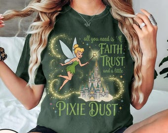 Vintage Tinker Bell Shirt, Neverland Fairy Never Grow Up Disney Peter Pan Tee, Disney Princess Birthday Girl Trip Shirt for Women Kids