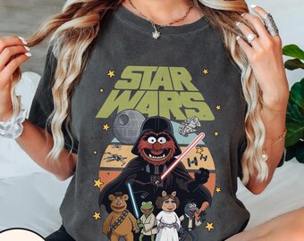 Retro Muppets Star Wars Parodie T-Shirt, Tier Darth Vader Kermit Jedi Fräulein Piggy Prinzessin Leia Tee, Star Wars Day Outfits