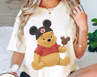 Vintage 90er Jahre Disney Eis Winnie Shirt, Retro Winnie The Pooh Micky Kopf T-Shirt, Aquarell Teddybär Disney Familien Reise Passendes T-Shirt