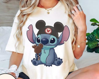 Stitch Eiscreme Shirt, lustiges Disney Snack T-Shirt, Lilo und Stitch Disneyland Reise Outfit, Mausohren Grafik, niedliche Kinder Familienurlaub Shirts