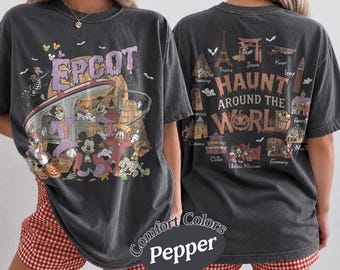 Comfort Colors Disney EPCOT Halloween Shirt 2026, Figment Mickey and Friends Halloween Tee, EPCOT World Traveler Haunt Around the World Tee