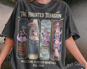 The Haunted Mansion Figment T-Shirt, Welcome Foolish Mortals Est 1969 Quote, Disney Halloween 2026 Tee