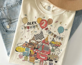 Camiseta personalizada de cumpleaños de Rayo McQueen, camiseta personalizada de cumpleaños para niño de Disney Cars, camiseta de cumpleaños de Disney, camiseta para fiesta de cumpleaños infantil