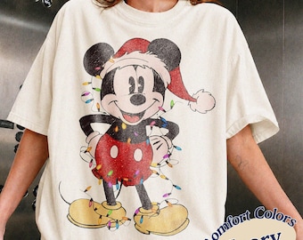 Camiseta de Mickey Mouse con luces navideñas, Camiseta de la fiesta navideña de Mickey, Regalo de vacaciones navideñas en Disneyland, Sudadera navideña de Disney