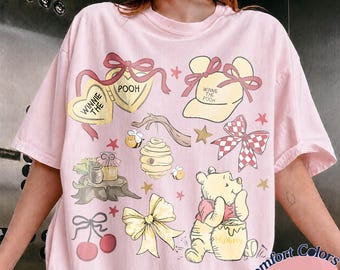 Comfort Colors Coquette Winnie The Pooh Shirt, Retro Pooh Bear & Friends Tee, Disney Family Trip 2027 Shirt, Cute Disneyworld Pooh Shirt