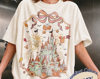 Camiseta vintage con ambiente otoñal del castillo de Disney, Mickey Pumpkin Tis the season WDW Disneyland Camiseta Regalo para ella Camiseta de Campanilla de otoño