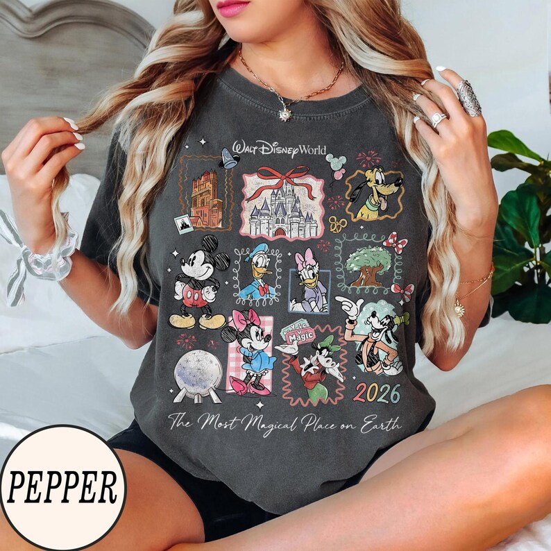 Vintage Mickey Disneyworld Comfort Colors Shirt, Retro Mickey And Friends Shirts, Walt Disneyworld Tee, Disney 2026 Trip Disney Vacation Tee Pepper/Dark Heather
