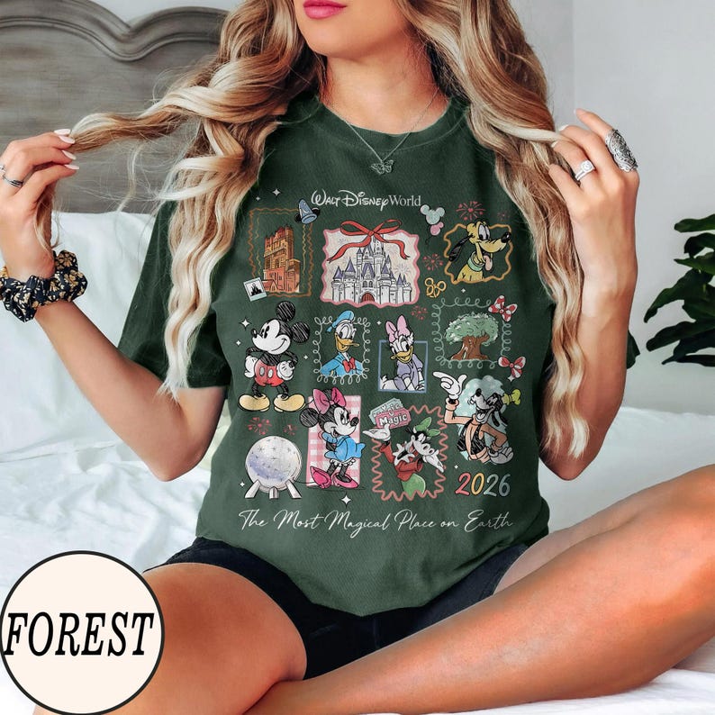 Vintage Mickey Disneyworld Comfort Colors Shirt, Retro Mickey And Friends Shirts, Walt Disneyworld Tee, Disney 2026 Trip Disney Vacation Tee Forest Green