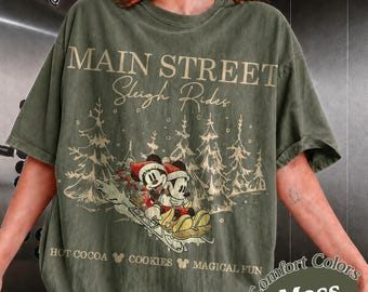 Retro Mickey Minnie Main Street Sleigh Rides Shirts, Disney Christmas Shirt, Mickey Minnie Christmas Shirt, Disney Christmas Party Shirt