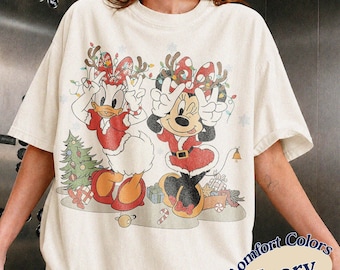 Camiseta navideña vintage de Minnie Daisy Comfort Colors, camiseta navideña retro de Disney, camiseta navideña de Disney Friends, camiseta de Disneyland